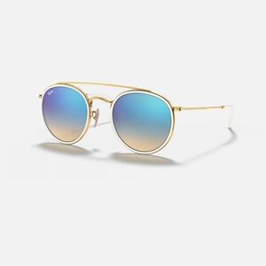 Round Double Bridge Blue Lense Ray Bans